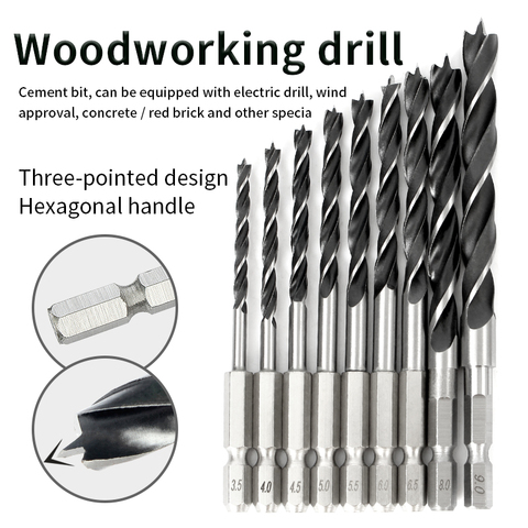 Tige hexagonale trois points foret à bois perforant support perceuse perceuse électrique tête rotative bois planche trou spécial ► Photo 1/6