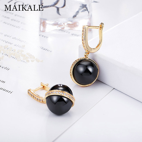 MAIKALE Simple classique boucles d'oreilles boule noir blanc céramique haute qualité cuivre plaqué or boucles d'oreilles rondes pour les femmes ► Photo 1/6