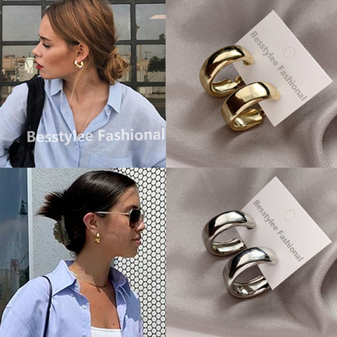 Minimaliste or/argent couleur boucles d'oreilles rondes pour les femmes à la mode géométrique goutte déclaration boucles d'oreilles fête mode bijoux cadeau ► Photo 1/6