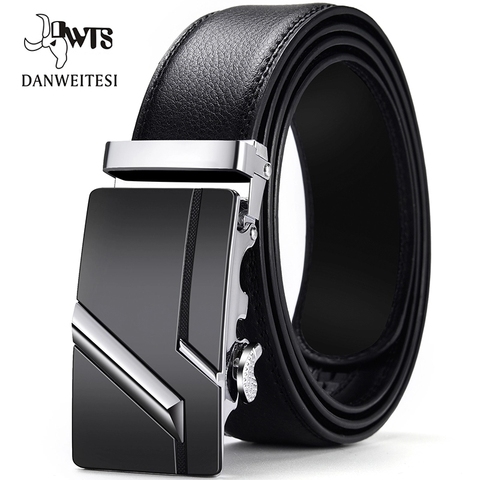 [DWTS] hommes ceinture mâle en cuir véritable sangle ceintures pour hommes Top qualité automatique boucle noir ceintures Cummerbunds cinturon hombre ► Photo 1/6