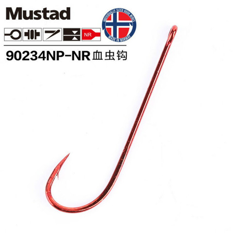 Hameçons Mustad pour pêche en mer, 1 paquet, authentiques, en acier à haute teneur en carbone, ver du sang, appât, barbelé, #90234 Np ► Photo 1/6