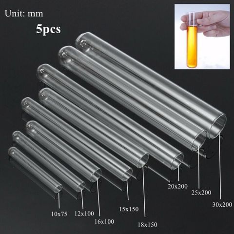 5 pieces of glass transparent borosilicate test tube 10-30mm U-shaped bottom laboratory school education supplies ► Photo 1/6