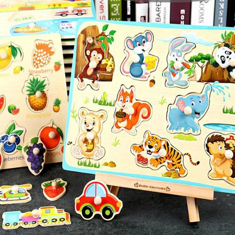 Puzzle 3D en bois pour enfants de plus de 2 ans, formes géométriques, animaux de ferme, motifs de fruits, jouets éducatifs précoces ► Photo 1/6