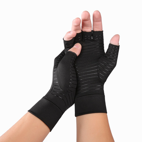 Gants de thérapie de Compression pour l'arthrite, 1 paire, Fitness, soulagement de la douleur des articulations des mains, gants d'arthrite en cuivre, gants infrarouges à bout ouvert ► Photo 1/1