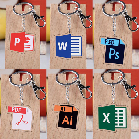Logiciel de dessin animé icône porte-clés créatif PS AI mot Excel acrylique pendentif porte-clés ► Photo 1/6