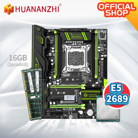 HUANANZHI – carte mère X79 verte, avec Intel XEON E5 2689, 2x8 go de mémoire DDR3 RECC, kit combo, usb 3.0, sata 3, NVME, M.2 SSD ► Photo 1/6