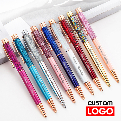 1pc créatif feuille d'or stylo à huile cristal gaufrette stylo haute qualité en métal Signature stylo LOGO personnalisé lettrage gravé nom papeterie ► Photo 1/1