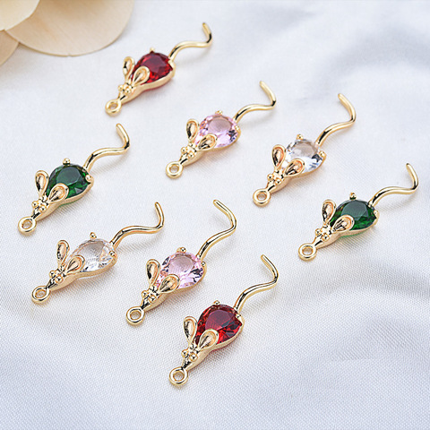 Pendentifs de souris en Zircon plaqué or 28x7MM 24K, 4 pièces, accessoires de haute qualité, fabrication bijoux à bricoler soi-même ► Photo 1/5