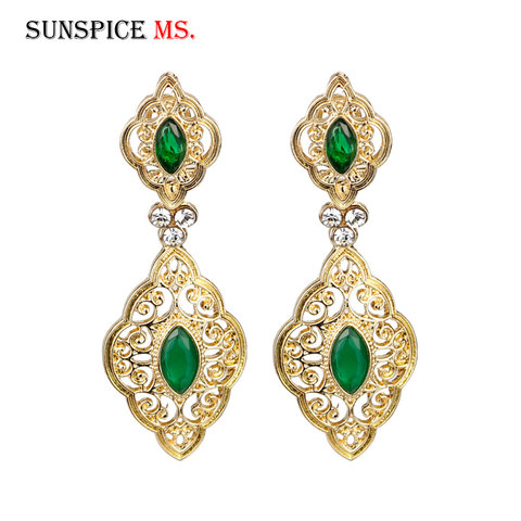 SUNSPICE MS or couleur marocaine bijoux de mariage femmes fleur boucles d'oreilles rouge & vert & bleu cristal turc ethnique bijoux de mariée ► Photo 1/6