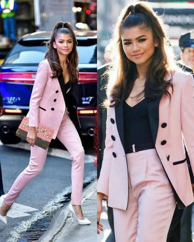 Costume 2 pièces rose clair pour mère de la mariée, ensemble veste et pantalon, costume d'affaires pour femmes, avec blazer de smoking noir à revers pour mariage, 2022 ► Photo 1/6