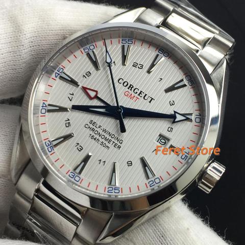 Corgeut 41mm automatique mécanique hommes montre lumineux cadran blanc luxe calendrier horloge saphir verre étanche hommes montre-bracelet ► Photo 1/6