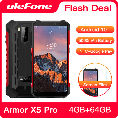 Ulefone Armor X5 Pro Android 10.0 Smartphone étanche robuste 4GB + 64GB téléphone portable NFC 4G LTE téléphone portable ► Photo 1/1