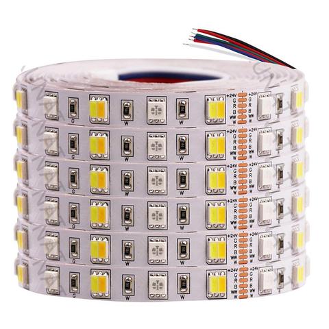 Bande lumineuse RGB + CCT LED Flexible 5M, 12V 24V 5050 2835 RGBW RGBWW, 60 90 180 diodes/m, décoration étanche ► Photo 1/6