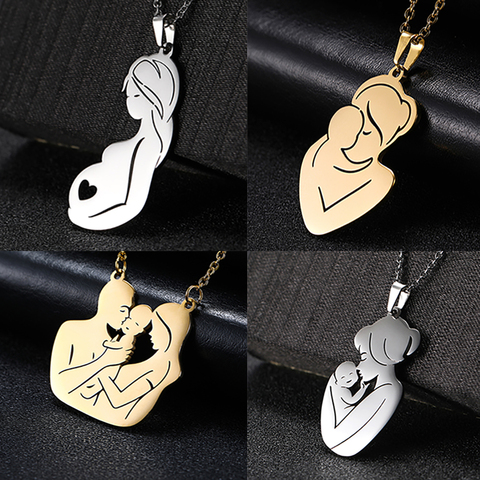 Collier de famille pour bébé enceinte, bijoux en acier inoxydable, pour femme, mère, fête des pères, cadeau pour homme, couleur or et argent ► Photo 1/6