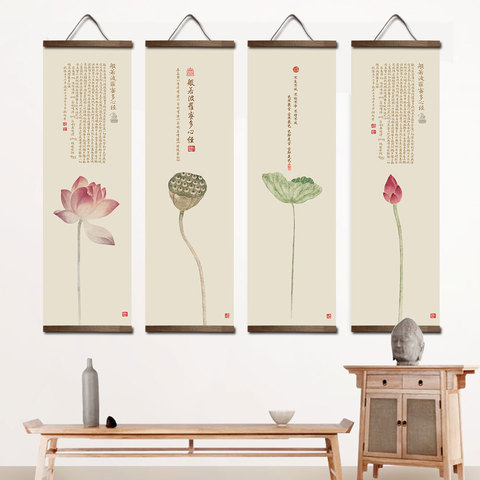 Toile et affiches chinoises le cœur de la Perfection de la sagesse toile peinture affiche Art mural avec des rouleaux suspendus en bois ► Photo 1/6