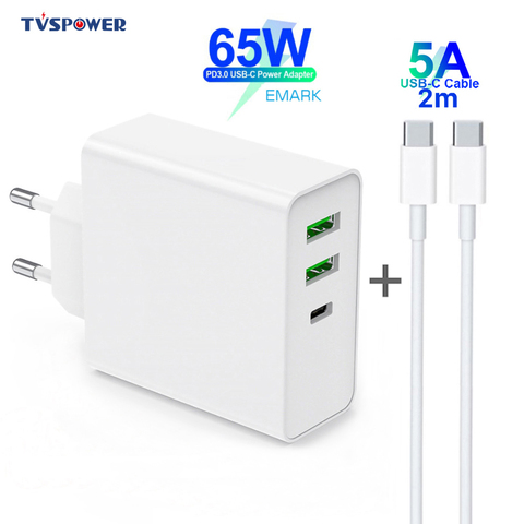 Adaptateur d'alimentation 1Port PD60W QC3.0 65W TYPE-C USB-C, chargeur pour ordinateurs portables USB-C, MacBook Pro/Air iPad Pro,2 ports USB pour Samsung, iPhone ► Photo 1/6