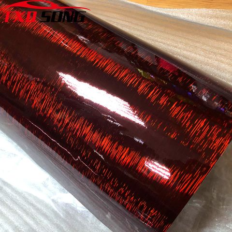 Emballage vinylique brillant rouge foncé en carbone brossé, autocollant Premium pour emballage de moto, Scooter, voiture, DIY bricolage avec dégagement d'air ► Photo 1/1