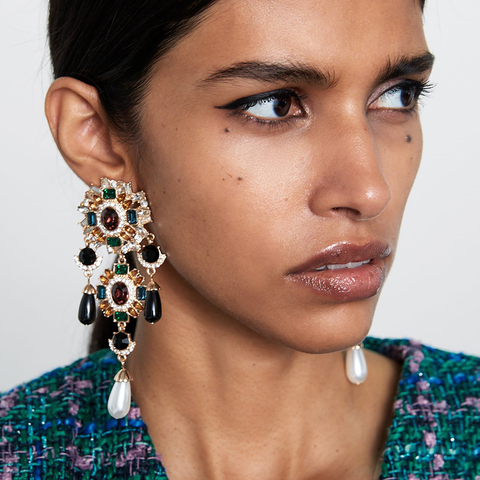 FASHIONSNOOPS ZA Vintage simulé perles boucles d'oreilles pour les femmes cristal déclaration balancent goutte boucle d'oreille à la main bijoux accessoires ► Photo 1/6