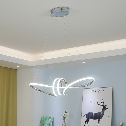 Plafonnier suspendu moderne pendentif Led, finition chromée, design minimaliste, luminaire d'intérieur, idéal pour une salle à manger ou un Bar ► Photo 1/6