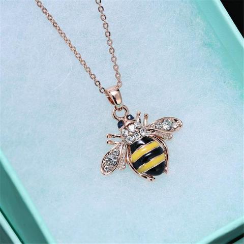 1 pièces couleur or petite abeille pendentif collier mignon solide mignon femmes Rose Animal collier bijoux chaud pour les femmes ► Photo 1/6