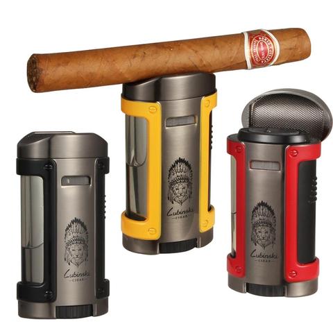 LUBINSKI coupe-vent allume-cigare métal Portable bleu 4 torche flamme maison briquet Puro support haut fumer briquets W Case boîte-cadeau ► Photo 1/6