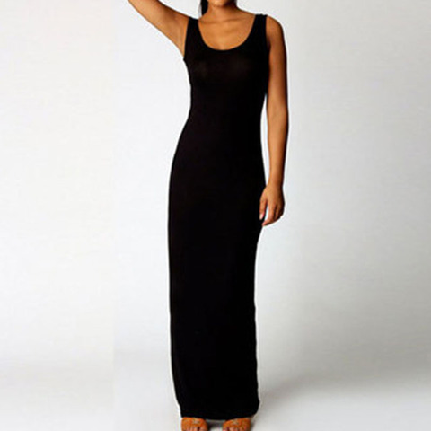 Robe longue sans manches, extensible, débardeur, col rond, moulante, couleur unie, Slim, Maxi, plage, été ► Photo 1/6