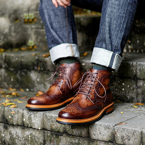 Bottines Martins en cuir véritable pour hommes, chaussures de luxe, Vintage, à la mode, de haute qualité, à lacets, pour loisirs, Chelsea ► Photo 1/1