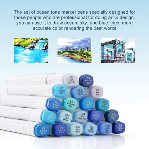 20 couleurs TOUCHNEW 6 marqueurs série bleu ciel couleur pliable alcool double conseils pour Art croquis océan paysage Design ► Photo 1/5