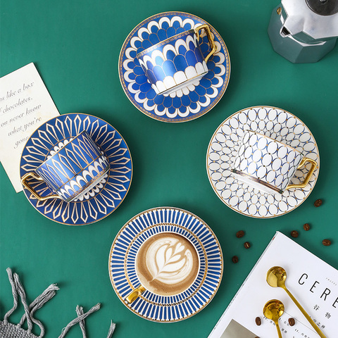 Ensemble de tasses à café et soucoupes de luxe Style britannique, Style marocain, avec manche en or, tasse à thé de l'après-midi en céramique, WY71610 ► Photo 1/5