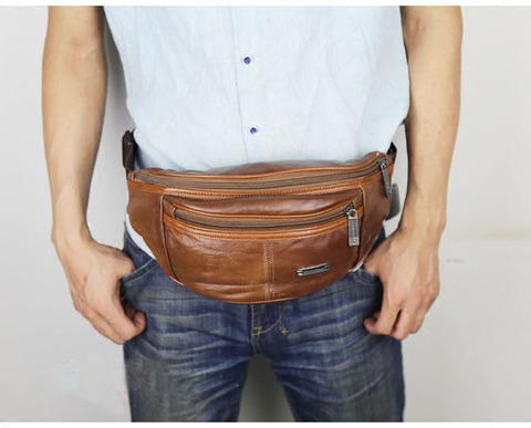 Sac à ceinture en cuir pour homme, sacoche rétro multifonction, imperméable, pour voyage, poche pour téléphone portable, poitrine ► Photo 1/6