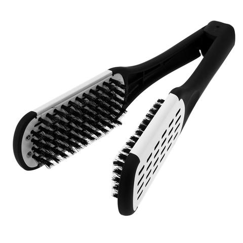 Brosse Double face pour coiffure, pince en contreplaqué, peigne à lisser en céramique naturelle, fibres, outils de coiffure ► Photo 1/6