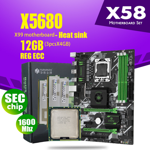 HUANANZHI – carte mère X58, CPU X5680, combo 3 pièces 4 go (12 go) de RAM DDR3 1600Mhz, dissipateur thermique, PC3 12800R, LGA1366 ► Photo 1/4