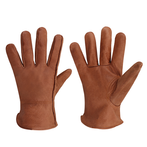 Gants de travail en cuir de vache marron, à usage général, pour motocyclistes, pour hommes et femmes ► Photo 1/6