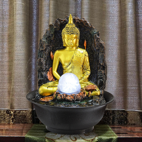 Fontaine de cascade d'intérieur Led, fontaine d'eau de table pour la maison et le bureau, flux d'eau de Statue de bouddha pour bonne chance ► Photo 1/6