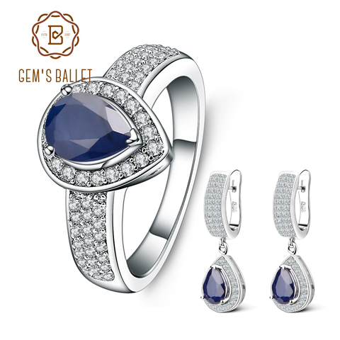 GEM'S BALLET naturel bleu saphir Vintage ensembles de bijoux 925 en argent Sterling pierres précieuses boucles d'oreilles ensemble de bagues pour les femmes bijoux fins ► Photo 1/6