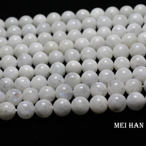 Meihan – perles rondes lisses en pierre de lune naturelle, pour la conception de bijoux, vente en gros, environ 38 perles/ensemble/53g/A + 9.5-10.5mm ► Photo 1/5