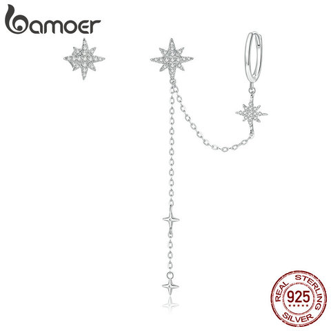 Bamoer-boucle d'oreille pour femmes, bijou d'oreille en argent Sterling 2022 authentique pour femmes, Simple et rêveuse, étoiles brillantes, BSE433 ► Photo 1/6