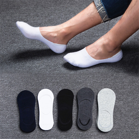 Suivez le pied Sport chaussettes hommes en cours d'exécution invisibles chaussettes hommes 5 paire anti-dérapant chaussettes hommes Silicone couleur unie unisexe été chaussettes ► Photo 1/6