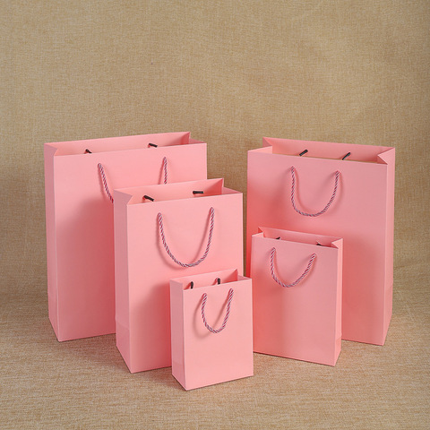 Sacs cadeaux portables en papier Kraft rose Horizontal Vertical 1 pièce, fournitures pour fête et mariage, emballage cadeau, sachet d'emballage pour emporter ► Photo 1/6