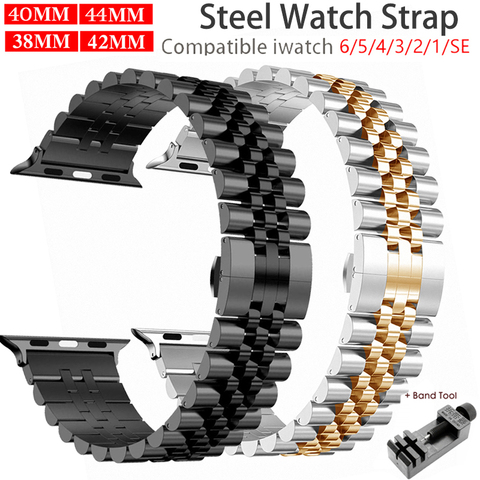 Bracelet en acier inoxydable pour Bracelet de montre Apple 6 SE 5 4 3 40mm 44mm métal 38mm 42mm Bracelet de remplacement Bracelet Sport pour iWatch 6 5 3 ► Photo 1/6