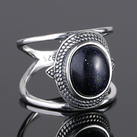 Nasiya – bague ovale en pierre de grès bleu pour femmes, en argent Sterling 925, bijoux de doigt en pierres précieuses, cadeau de fête ► Photo 1/6