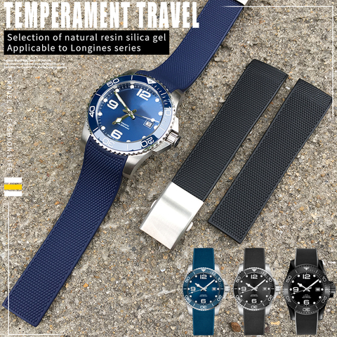 21mm nouveau Style bracelet de montre en caoutchouc noir bleu gris étanche boucle pliante bracelet de montre adapté pour Longines conquête montre ► Photo 1/6