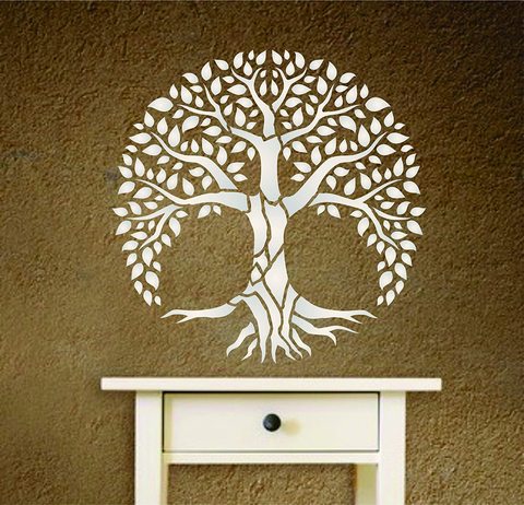 Moule arbre artisanal, 30x30cm, pour pochoirs, peinture album photo estampé, carte papier gaufré sur bois, tissu, mur ► Photo 1/6