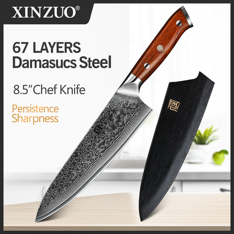 XINZUO couteau de Chef de 8.5 pouces | vg10 couteaux de cuisine en acier, damas couteau à trancher, Gyutou en acier inoxydable, manche en bois de rose ► Photo 1/6
