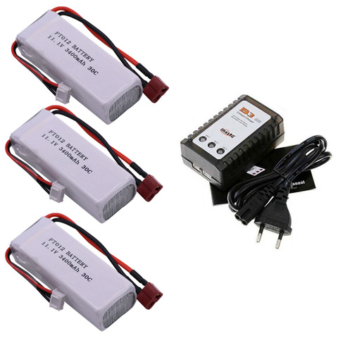 Batterie de Lipo de 11.1V 3400mAh avec le chargeur pour le bateau à télécommande de jouet de FT012 partie la batterie 11.1 mAh 30C de lipo de capacité élevée de 3s 3400 V ► Photo 1/6