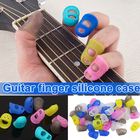 Protecteurs de doigt de guitare chaude de 5 tailles protections de doigt de Silicone pour la guitare électrique de ukulélé petit moyen grand DO2 ► Photo 1/6