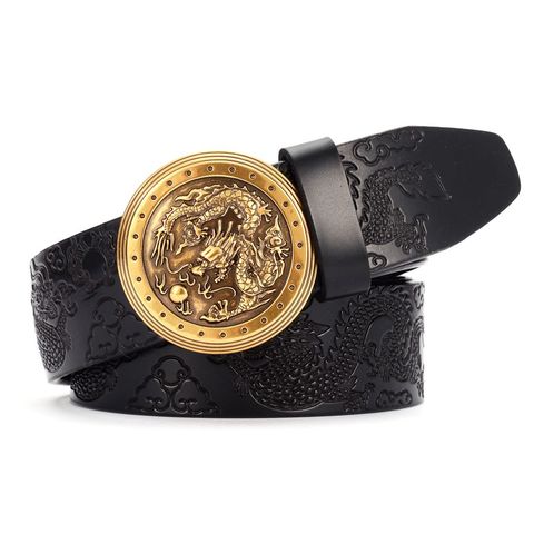 Ceintures en cuir à cliquet pour hommes | Ceintures de créateurs, pour robe en cuir, noir, avec boucle automatique, largeur 36mm ► Photo 1/6