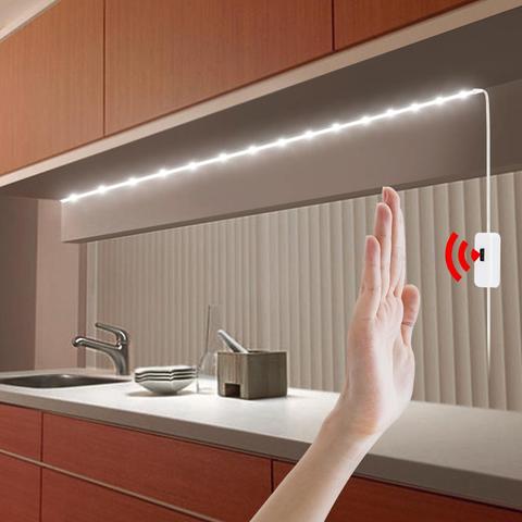 Lampe USB DC LED avec détecteur de mouvement et rétroéclairage pour cuisine, bande de lumière, capteur pour agiter la main pour allumer et éteindre, diodes étanches, 5V ► Photo 1/6
