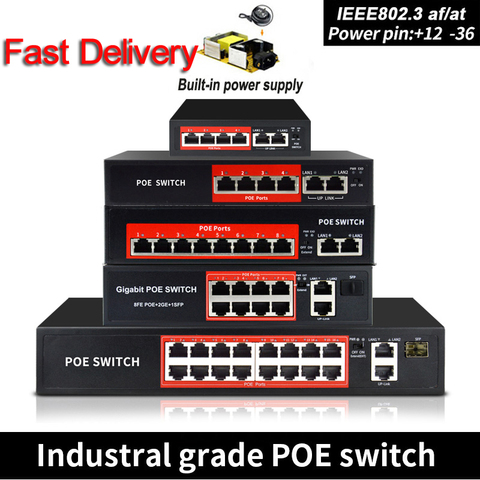 Commutateur Ethernet POE 48V avec 6 Ports réseau RJ45, protocole IEEE 802.3 af/at, adapté au système de caméra de vidéosurveillance/AP sans fil ► Photo 1/5