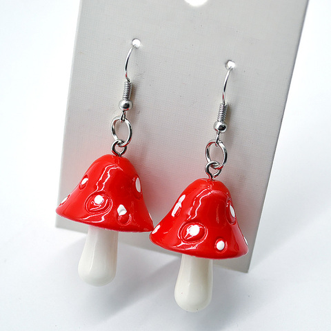 1 paire mode femmes doux frais à la main en plastique Simulation champignon Long pendentif boucle d'oreille bijoux accessoires cadeau ► Photo 1/6